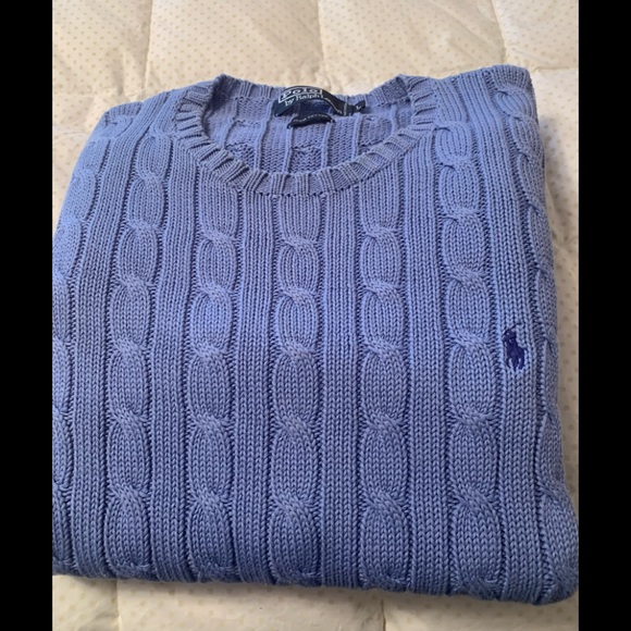 Mens Polo Periwinkle Cable Stitched Cotton Sweater - Picture 3 of 4